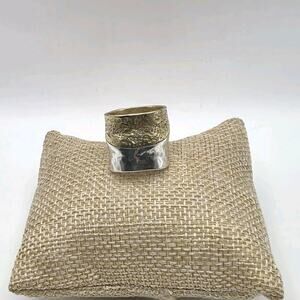 Sterling Silver 925 Signed Silpada Textured Wide Band Two Tone Ring Size 7